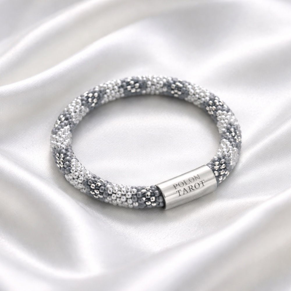 Polon Tarot Beaded Tube Bracelet in Silver and White